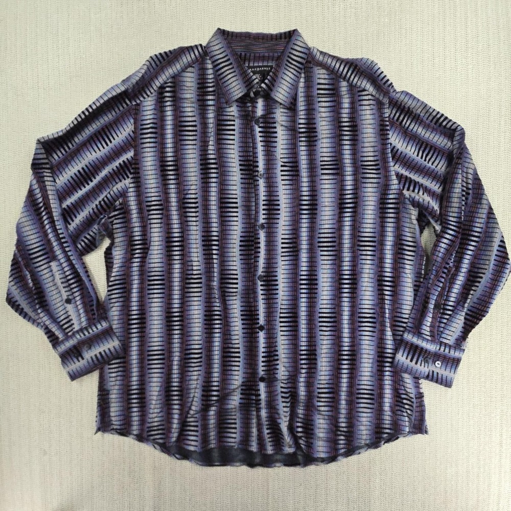 Jhane Barnes Shirt Mens XL Blue Striped Long Sleeve Button Up Casual Woven
